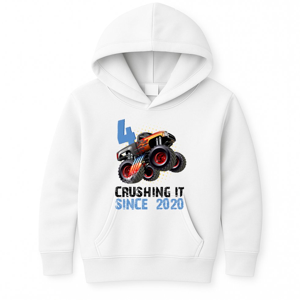 Monster Truck 4 Year Old Crushing It Since 2020 Birthday Kids Hoodie