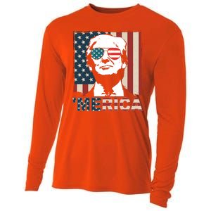 Merica Trump 4th Of July American Flag Republican Cooling Performance Long Sleeve Crew