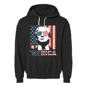 Merica Trump 4th Of July American Flag Republican Garment-Dyed Fleece Hoodie