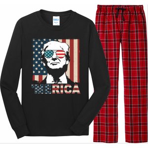 Merica Trump 4th Of July American Flag Republican Long Sleeve Pajama Set