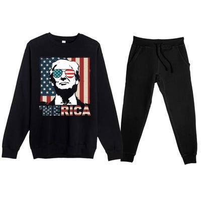 Merica Trump 4th Of July American Flag Republican Premium Crewneck Sweatsuit Set