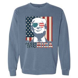 Merica Trump 4th Of July American Flag Republican Garment-Dyed Sweatshirt