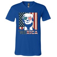 Merica Trump 4th Of July American Flag Republican V-Neck T-Shirt