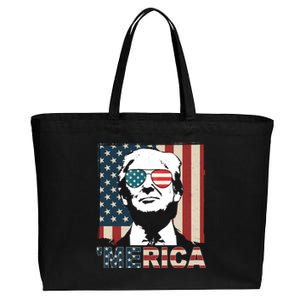 Merica Trump 4th Of July American Flag Republican Cotton Canvas Jumbo Tote