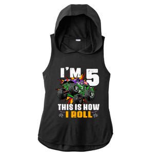 Monster Trucks 5th Birthday Party Five Years Ladies PosiCharge Tri-Blend Wicking Draft Hoodie Tank