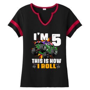 Monster Trucks 5th Birthday Party Five Years Ladies Halftime Notch Neck Tee