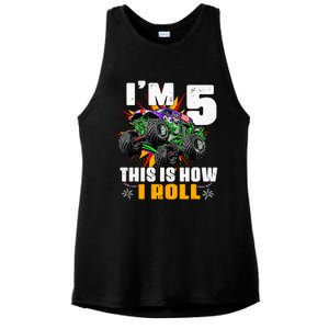 Monster Trucks 5th Birthday Party Five Years Ladies PosiCharge Tri-Blend Wicking Tank