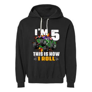 Monster Trucks 5th Birthday Party Five Years Garment-Dyed Fleece Hoodie