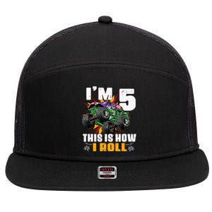 Monster Trucks 5th Birthday Party Five Years 7 Panel Mesh Trucker Snapback Hat