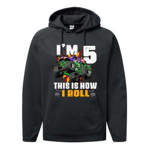 Monster Trucks 5th Birthday Party Five Years Performance Fleece Hoodie