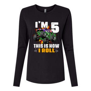 Monster Trucks 5th Birthday Party Five Years Womens Cotton Relaxed Long Sleeve T-Shirt