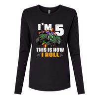 Monster Trucks 5th Birthday Party Five Years Womens Cotton Relaxed Long Sleeve T-Shirt