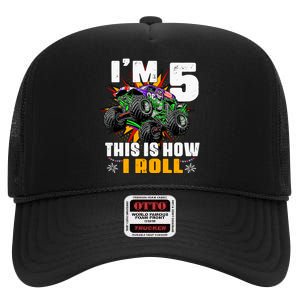 Monster Trucks 5th Birthday Party Five Years High Crown Mesh Back Trucker Hat