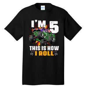 Monster Trucks 5th Birthday Party Five Years Tall T-Shirt