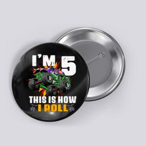 Monster Trucks 5th Birthday Party Five Years Button