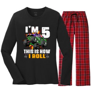 Monster Trucks 5th Birthday Party Five Years Women's Long Sleeve Flannel Pajama Set 