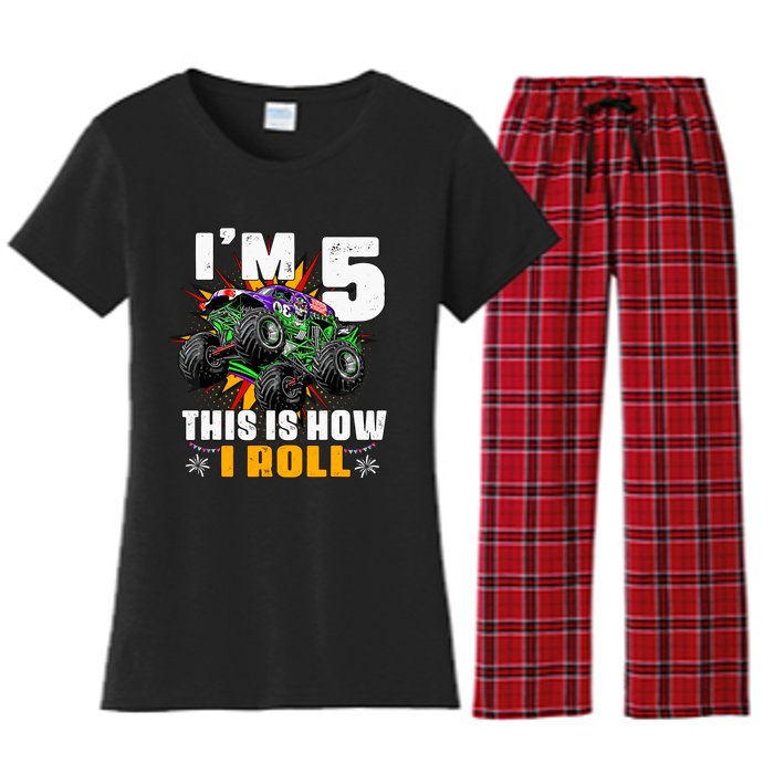 Monster Trucks 5th Birthday Party Five Years Women's Flannel Pajama Set