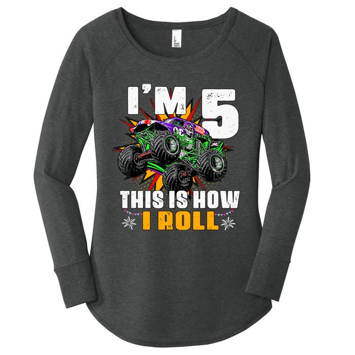 Monster Trucks 5th Birthday Party Five Years Women's Perfect Tri Tunic Long Sleeve Shirt