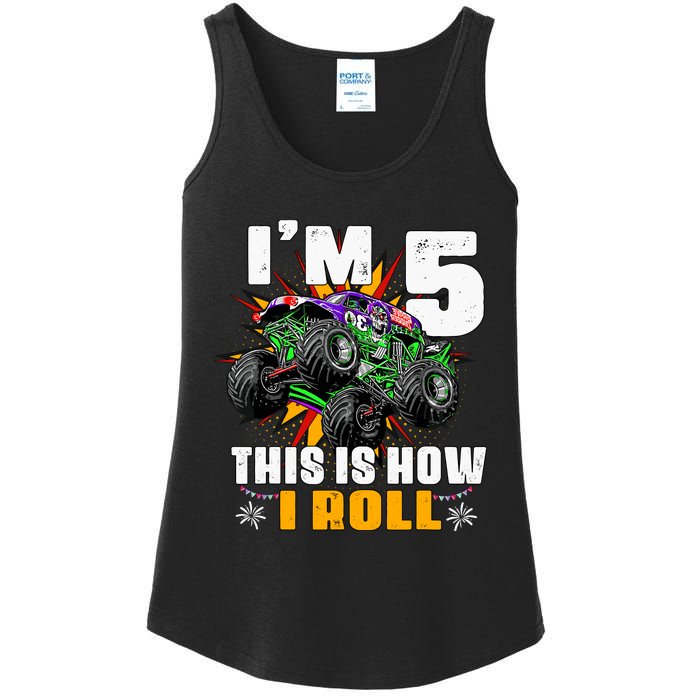 Monster Trucks 5th Birthday Party Five Years Ladies Essential Tank