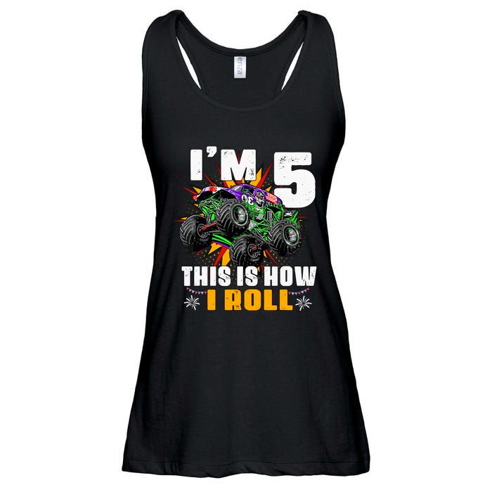 Monster Trucks 5th Birthday Party Five Years Ladies Essential Flowy Tank