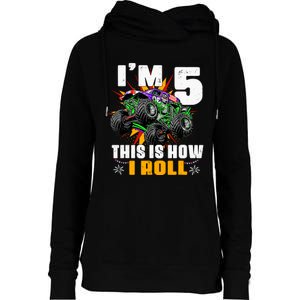 Monster Trucks 5th Birthday Party Five Years Womens Funnel Neck Pullover Hood