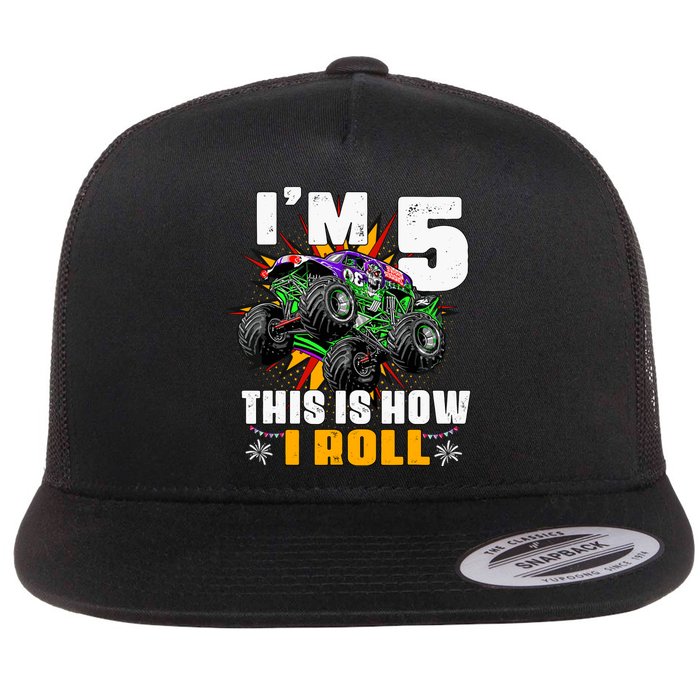 Monster Trucks 5th Birthday Party Five Years Flat Bill Trucker Hat