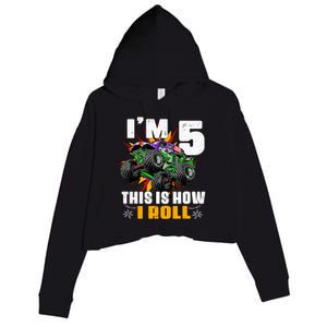 Monster Trucks 5th Birthday Party Five Years Crop Fleece Hoodie