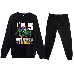 Monster Trucks 5th Birthday Party Five Years Premium Crewneck Sweatsuit Set