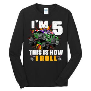 Monster Trucks 5th Birthday Party Five Years Tall Long Sleeve T-Shirt