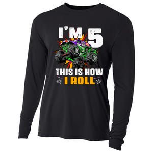 Monster Trucks 5th Birthday Party Five Years Cooling Performance Long Sleeve Crew