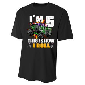 Monster Trucks 5th Birthday Party Five Years Performance Sprint T-Shirt