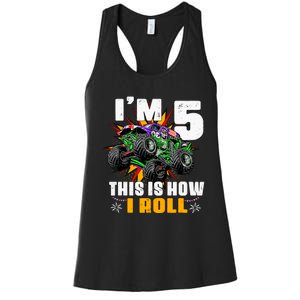 Monster Trucks 5th Birthday Party Five Years Women's Racerback Tank