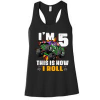 Monster Trucks 5th Birthday Party Five Years Women's Racerback Tank