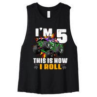 Monster Trucks 5th Birthday Party Five Years Women's Racerback Cropped Tank