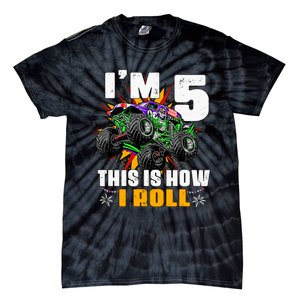 Monster Trucks 5th Birthday Party Five Years Tie-Dye T-Shirt