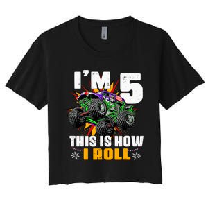 Monster Trucks 5th Birthday Party Five Years Women's Crop Top Tee