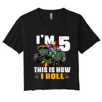 Monster Trucks 5th Birthday Party Five Years Women's Crop Top Tee