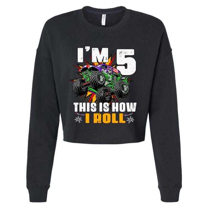 Monster Trucks 5th Birthday Party Five Years Cropped Pullover Crew