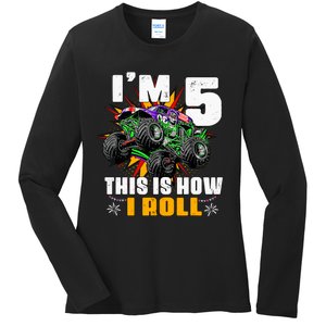 Monster Trucks 5th Birthday Party Five Years Ladies Long Sleeve Shirt