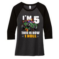 Monster Trucks 5th Birthday Party Five Years Women's Tri-Blend 3/4-Sleeve Raglan Shirt