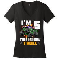 Monster Trucks 5th Birthday Party Five Years Women's V-Neck T-Shirt