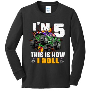 Monster Trucks 5th Birthday Party Five Years Kids Long Sleeve Shirt