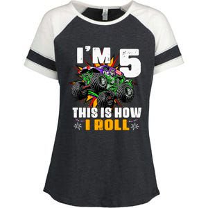 Monster Trucks 5th Birthday Party Five Years Enza Ladies Jersey Colorblock Tee