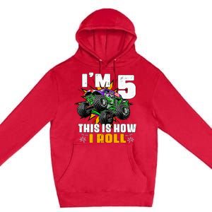 Monster Trucks 5th Birthday Party Five Years Premium Pullover Hoodie