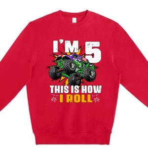 Monster Trucks 5th Birthday Party Five Years Premium Crewneck Sweatshirt