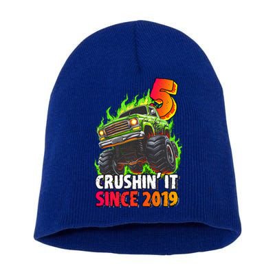 Monster Truck 5 Year Old  5th Birthday Party Born 2019  Short Acrylic Beanie