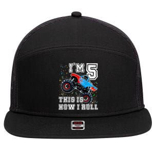 Monster Trucks 5th Birthday Party 5 Years Old Birthday 7 Panel Mesh Trucker Snapback Hat