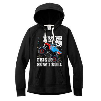 Monster Trucks 5th Birthday Party 5 Years Old Birthday Women's Fleece Hoodie