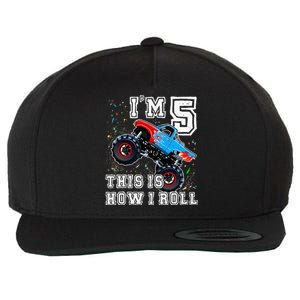 Monster Trucks 5th Birthday Party 5 Years Old Birthday Wool Snapback Cap