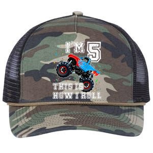 Monster Trucks 5th Birthday Party 5 Years Old Birthday Retro Rope Trucker Hat Cap